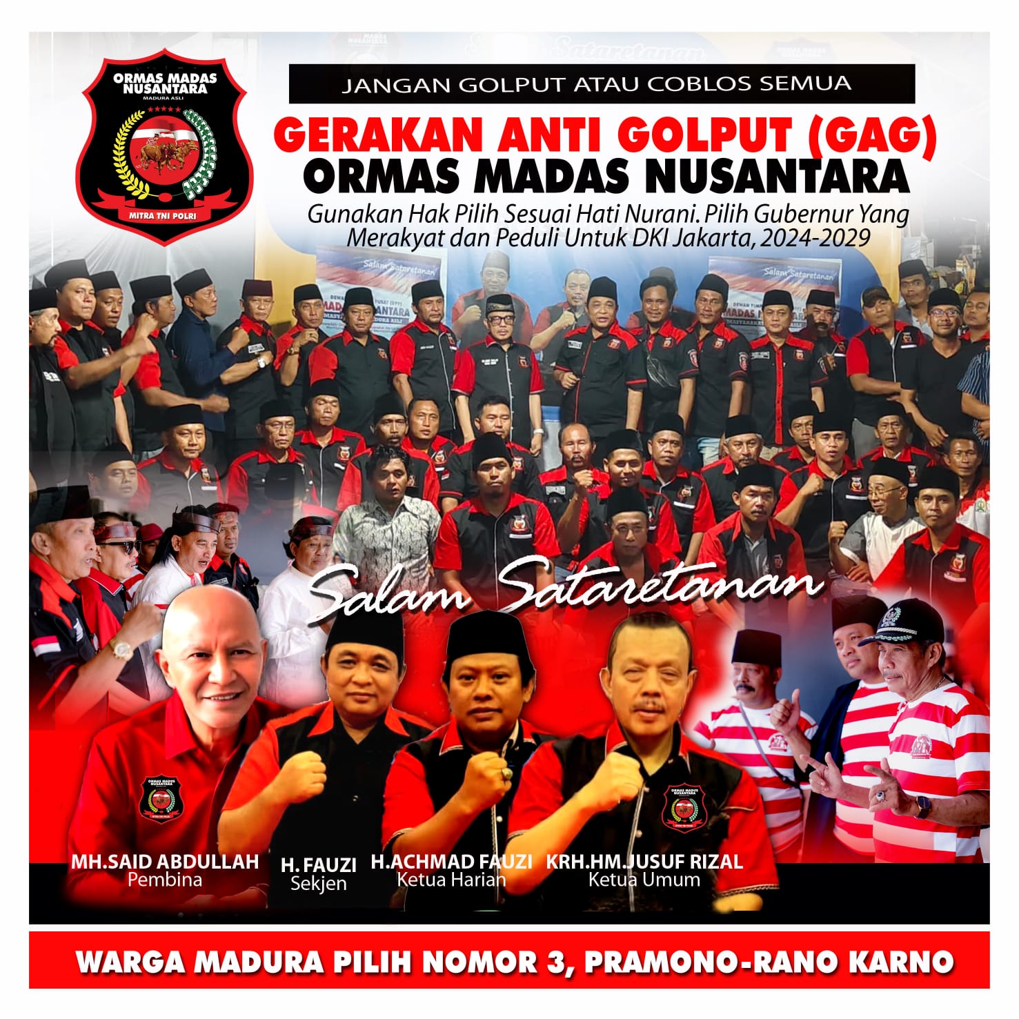 Ormas Madas Nusantara Luncurkan GAG, Jusuf Rizal Ajak Warga Jakarta untuk Pilih Pramono-Rano